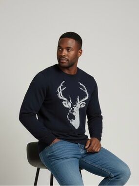 GUC Nordstrom 1901 Men's Navy Crewneck Sweater with Deer Sz. L